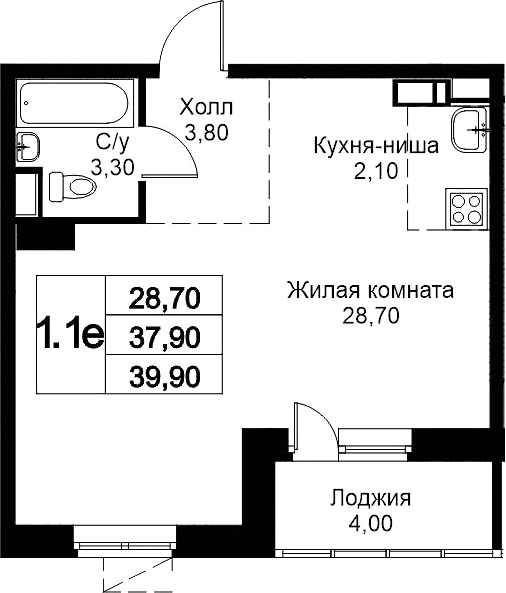 Студия, 37.9 м², 11/12 этаж, ЖК «Кашинцево»