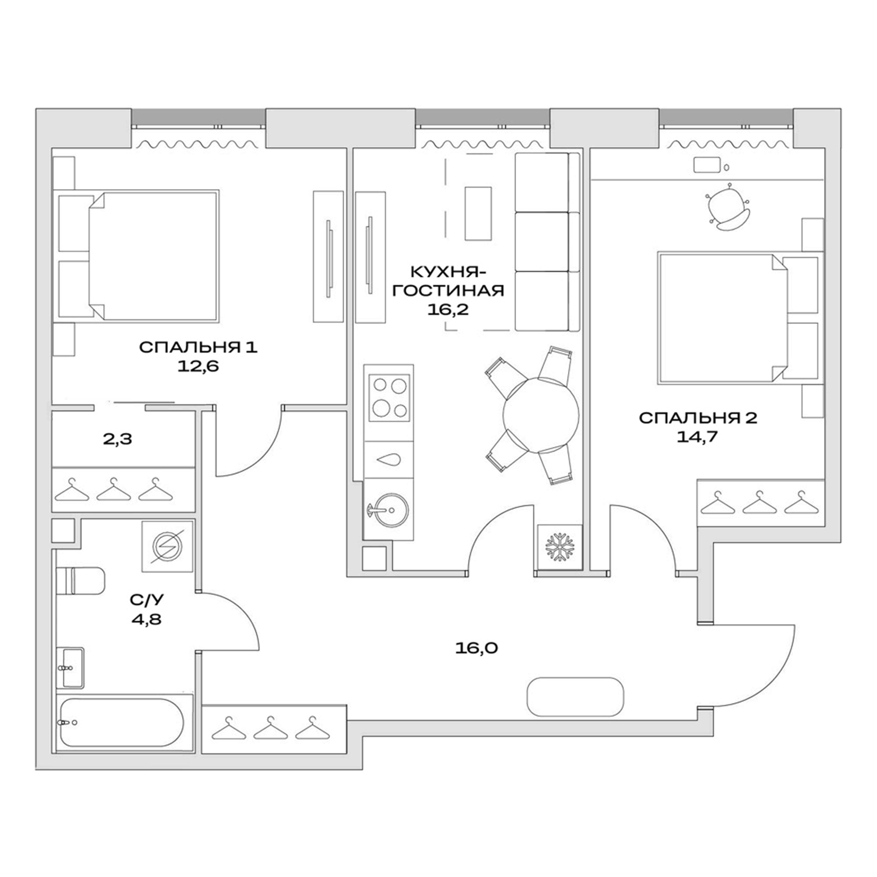 3-комн., 66.6 м², 3/10 этаж, ЖК «Детали»