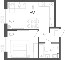 1-комн. квартира, 41.1 м² в ЖК Барса — фото 2