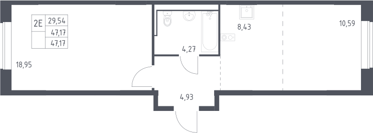 2-комн., 47.17 м², 2/17 этаж, ЖК «Пригород Лесное»