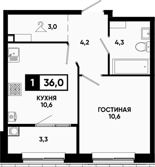 1-комн. Кварталы 17/77