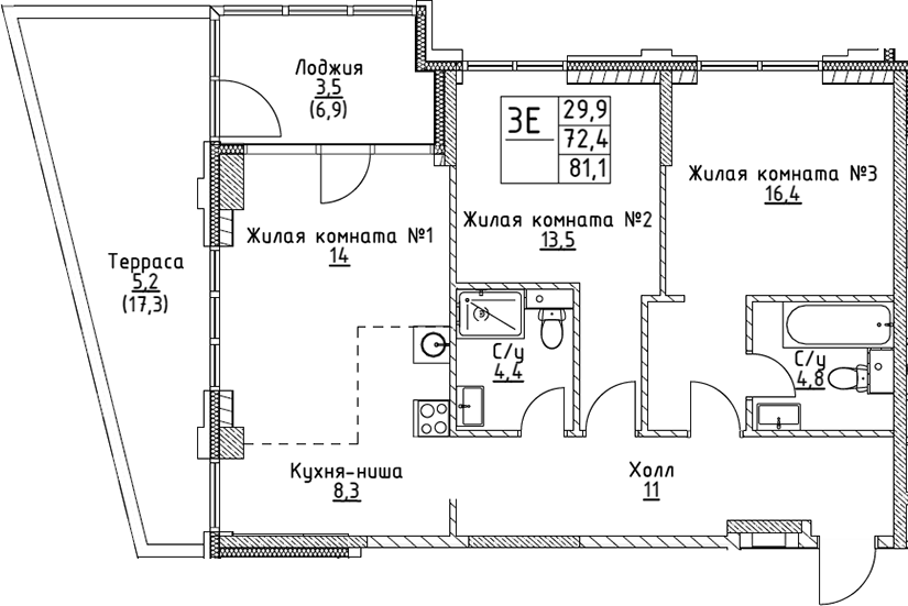3-комн. ВЭРИ на Миклухо-Маклая