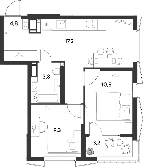 2-комн., 45.6 м², 4/18 этаж, ЖК «Ридз»