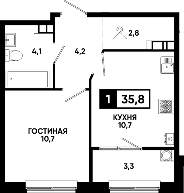 1-комн. Кварталы 17/77