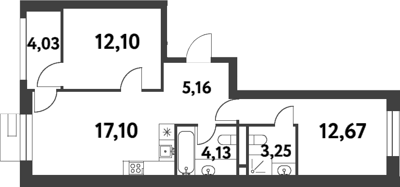 2-комн., 54.41 м², 7/16 этаж, ЖК «Смарт Гарден»