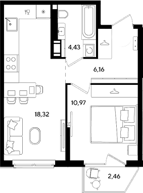2-комн., 39.88 м², 5/8 этаж, ЖК «Парк Победы 3»