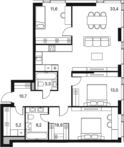 4+ комнаты, 101.9 м², 5/30 этаж, ЖК «Моментс»