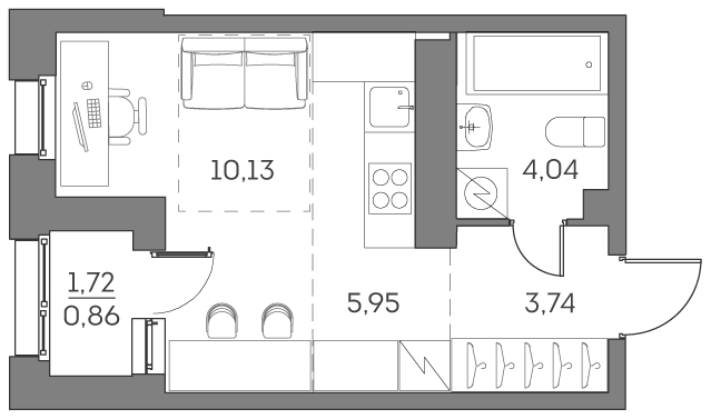 Студия, 23.86 м², 18/25 этаж, ЖК «Аквилон БИСАЙД 2.0»