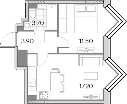 2-комн., 36.3 м², 30/30 этаж, ЖК «Вейв»