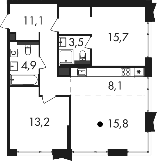 3-комн., 72.3 м², 4/24 этаж, ЖК «Петровский Парк II»