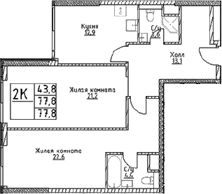 2-комн., 77.8 м², 3/29 этаж, ЖК «Наметкин Тауэр»
