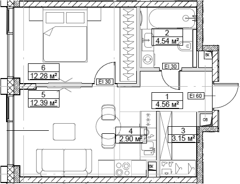 2-комн., 39.82 м², 20/26 этаж, ЖК «Сити Бэй»