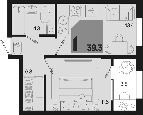 1-комн., 35.5 м², 2/18 этаж, ЖК «Первое место» — фото 2