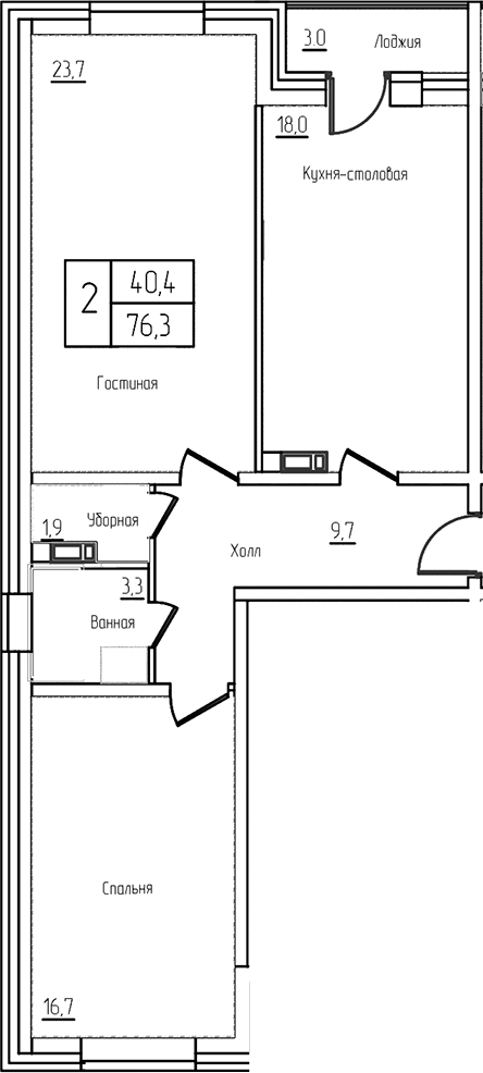3-комн., 73.3 м², 6/12 этаж, ЖК «Троицкий»
