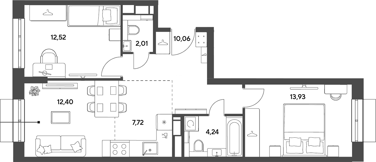 3-комн., 62.88 м², 10/12 этаж, ЖК «Публицист»