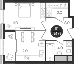 1-комн., 34 м², 10/32 этаж, ЖК «Кантемировский»