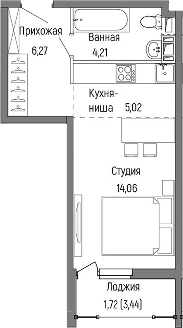 Студия, 29.56 м², 9/9 этаж, ЖК «Рига Хиллс»