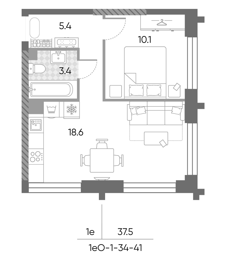 2-комн., 37.5 м², 34/43 этаж, ЖК «ЗилАрт»