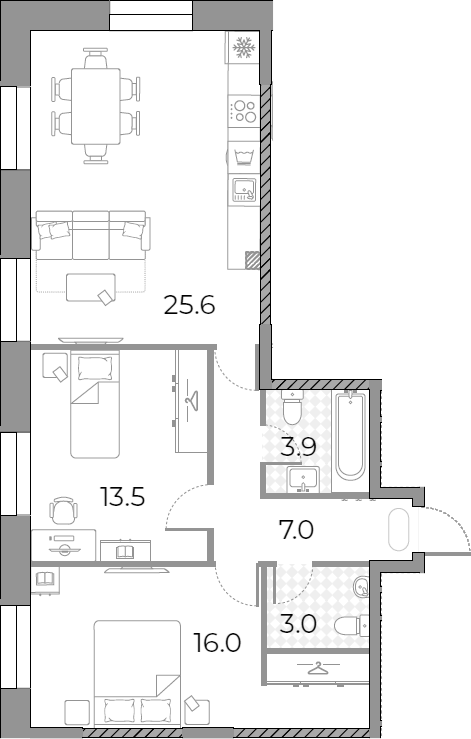 3-комн., 69 м², 23/23 этаж, ЖК «ЗилАрт»