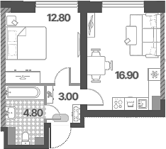 2-комн., 37.5 м², 29/58 этаж, ЖК «Обручева 30»