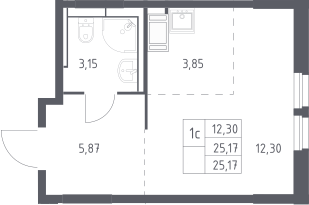 Студия, 25.17 м², 25/25 этаж, ЖК «Большое Путилково»