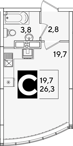 Студия квартира, 26.3 м² в ЖК Самолет — фото 2