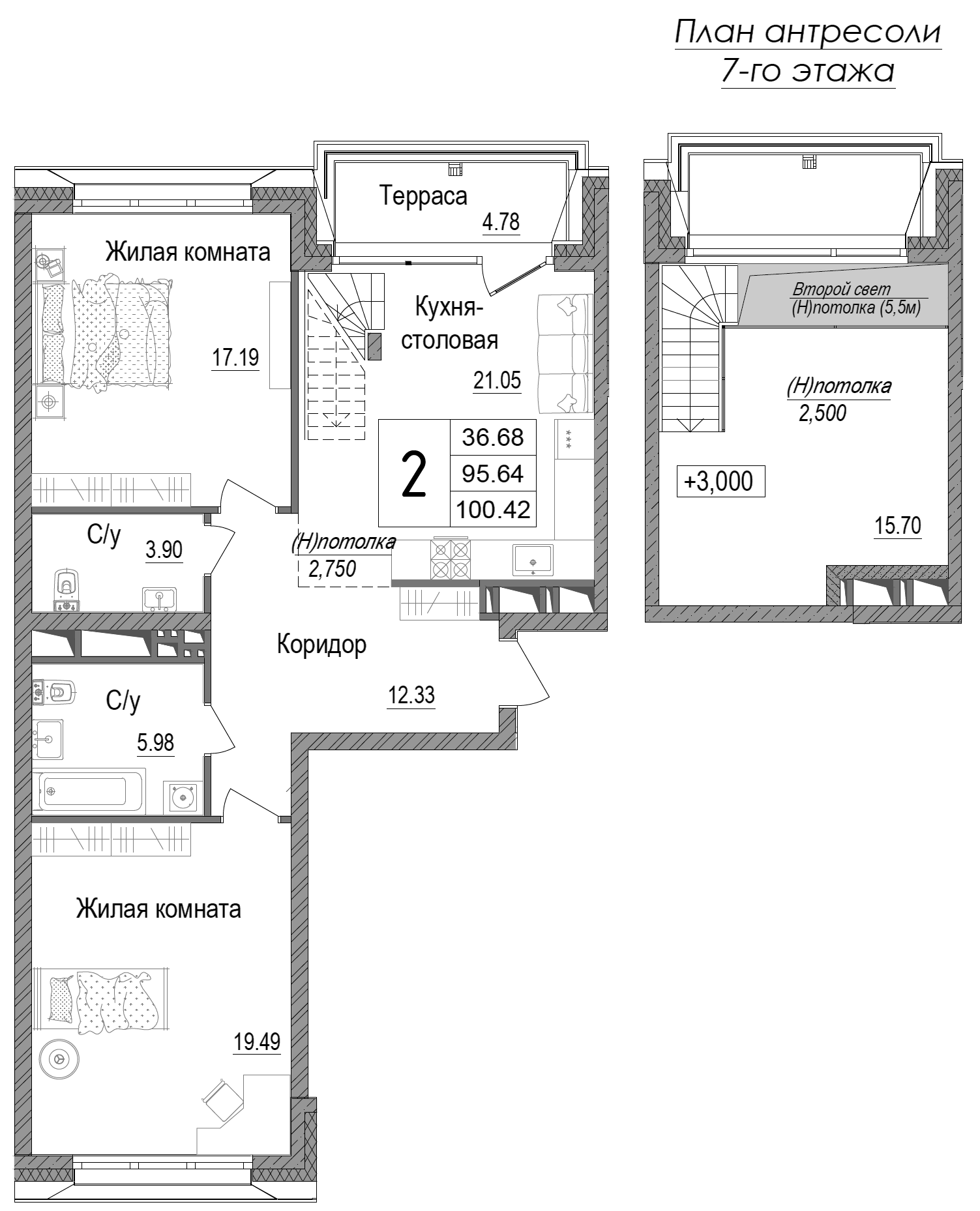 2-комн., 90.92 м², 7/7 этаж, ЖК «АРТ»