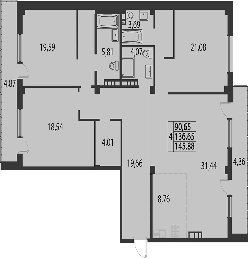 4+ комнаты, 136.65 м², 3/5 этаж, ЖК «жилой квартал «Белые Росы (Динская)»»