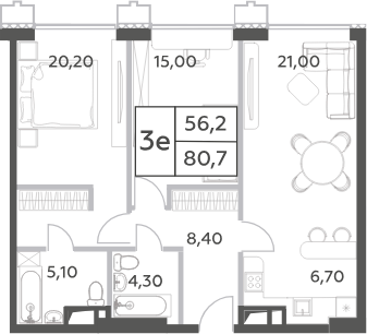 3-комн., 80.7 м², 32/52 этаж, ЖК «Will Towers»