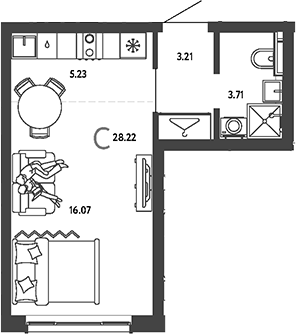 Студия, 28.22 м², 14/18 этаж, ЖК «Страна.Парковая»