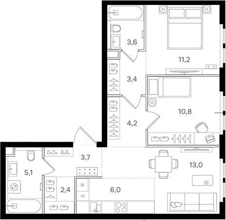 3-комн., 63.4 м², 25/25 этаж, ЖК «НАЗАРЕ»