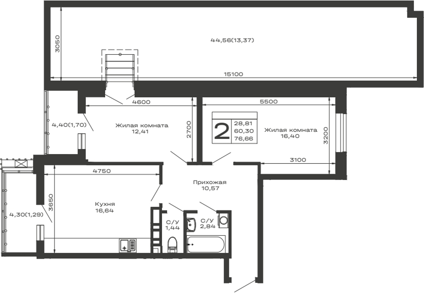 2-комн. квартира, 60.3 м² в ЖК Долина — фото 2