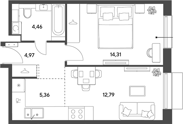 2-комн., 41.89 м², 11/12 этаж, ЖК «Публицист»