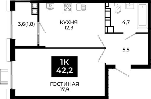1-комн. Первый. ГК ЮгСтройИнвест