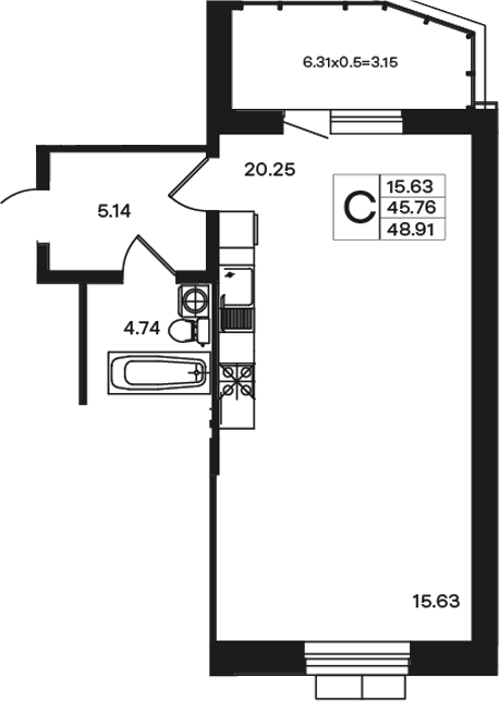 Студия квартира, 45.76 м² в ЖК Эндемик — фото 2