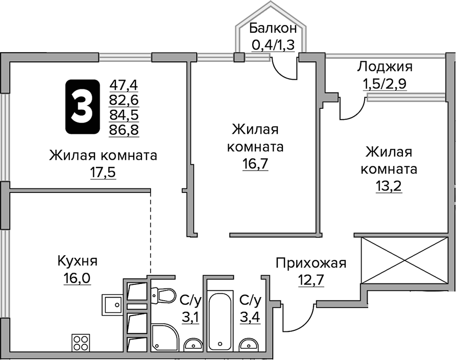 3-комн. Гранель Бригантина