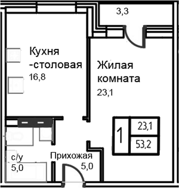 2-комн., 49.9 м², 8/12 этаж, ЖК «Троицкий»
