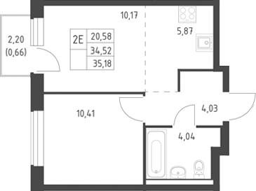 2-комн., 34.52 м², 12/17 этаж, ЖК «Горки Парк»
