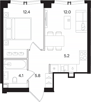 2-комн., 39.5 м², 33/42 этаж, ЖК «АУРА»