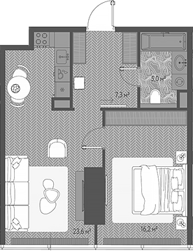 2-комн., 52.1 м², 36/90 этаж, ЖК «ОНЕ»
