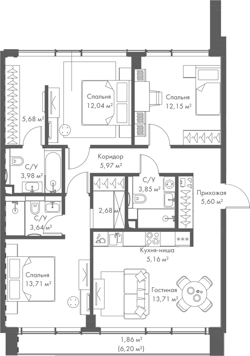 4+ комнаты, 88.17 м², 6/23 этаж, ЖК «МИРА»