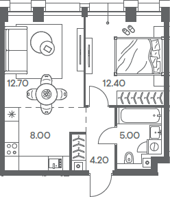 2-комн., 42.3 м², 22/32 этаж, ЖК «Инджой»