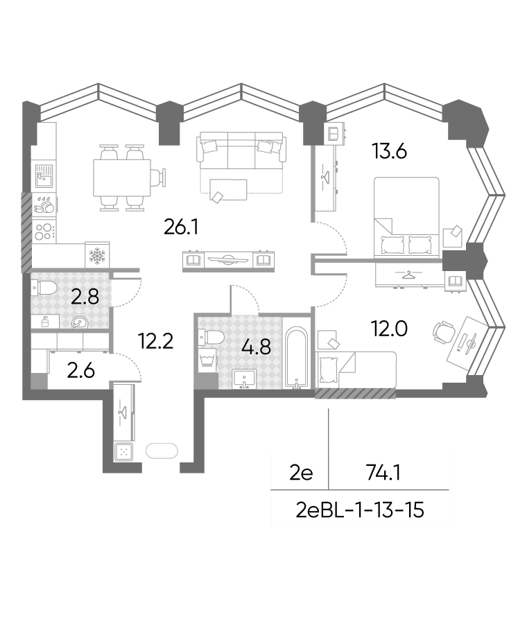 3-комн., 74.1 м², 15/43 этаж, ЖК «ЗилАрт»
