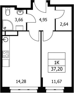 1-комн., 37.2 м², 15/21 этаж, ЖК «Волковская 67»