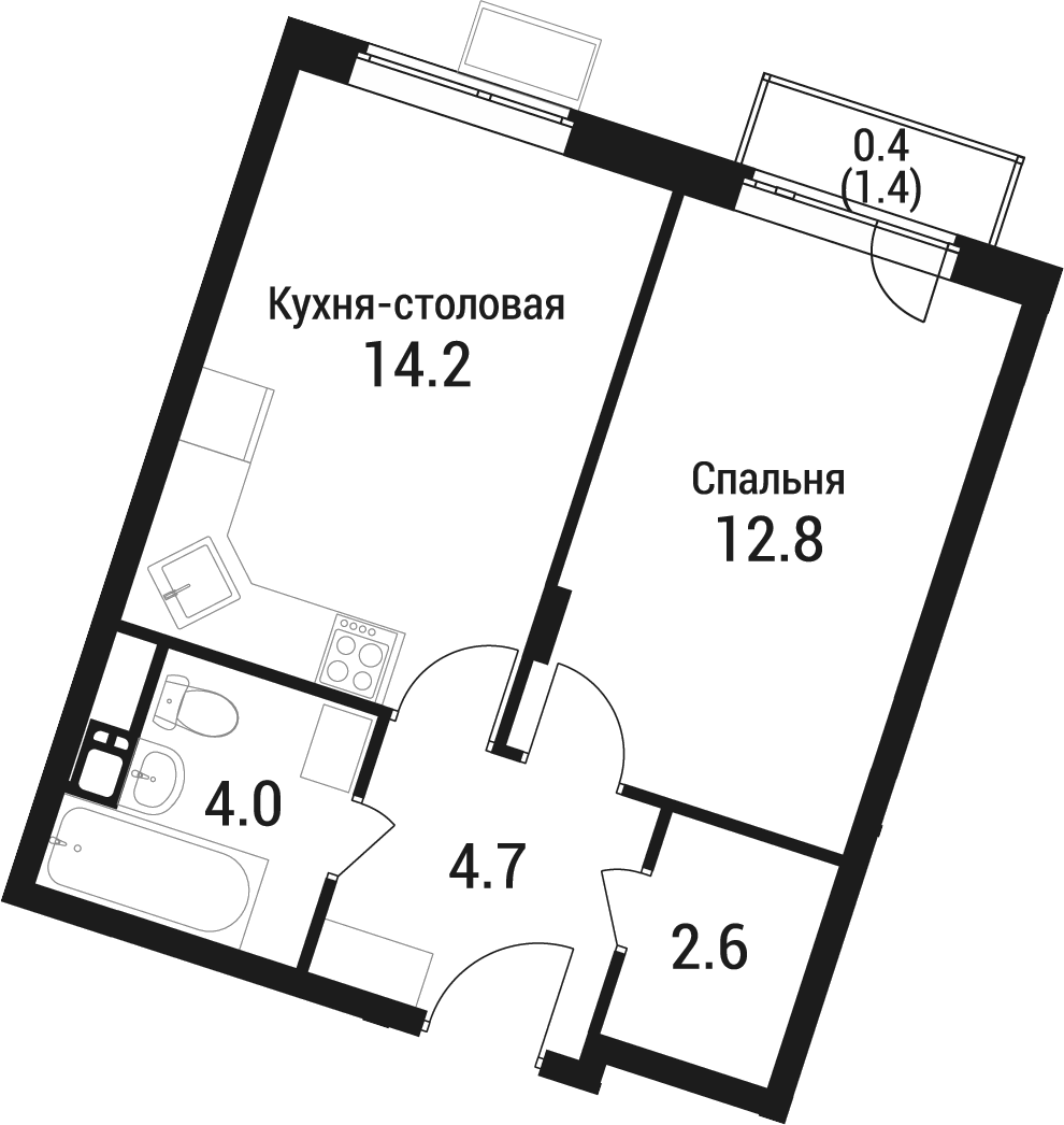 1-комн., 38.3 м², 4/5 этаж, ЖК «Дом в Малаховке»