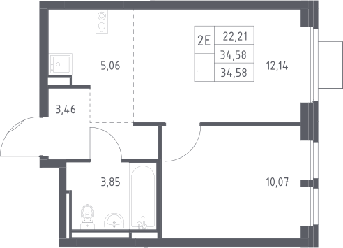 2-комн., 34.58 м², 10/12 этаж, ЖК «Богдановский лес»