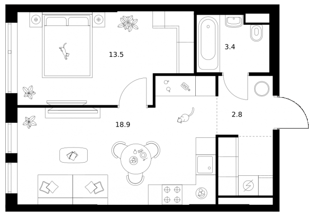 1-комн., 41.4 м², 7/30 этаж, ЖК «Строгино 360»