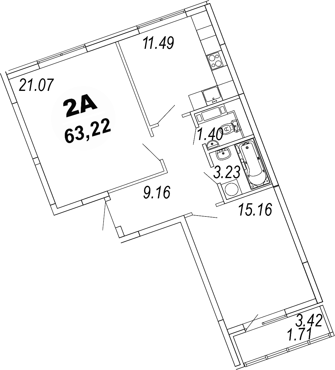 2-комн., 61.51 м², 4/4 этаж, ЖК «Шолохово»