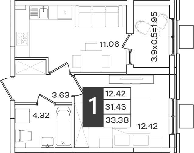 Продается 1-комн. квартира, 31.43 м²
