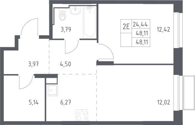 2-комн., 48.11 м², 16/24 этаж, ЖК «Долина Яузы»